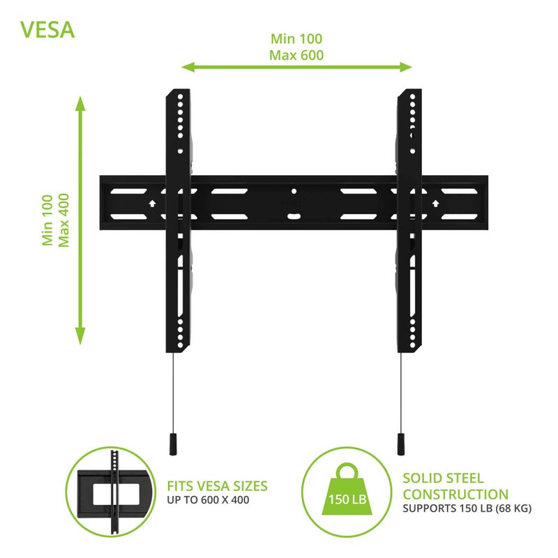 Kanto حامل تلفاز ثابت كانتو PF300 للتلفزيونات من 32" إلى 90" | حتى 150 رطل | VESA 100 x 100 إلى 600 x 400 | لوحة جدارية عريضة إضافية | تسوية بعد التركيب | أذرع قابلة للقفل | إطلاق سريع | تصميم منخفض | أسود - Image 2